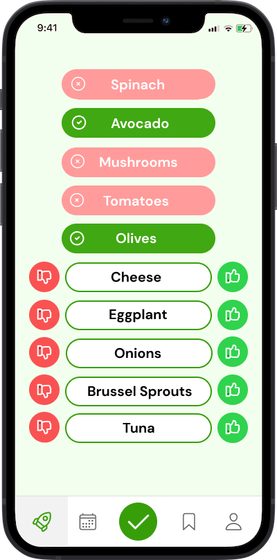 screenshot of adding meal preferences on the mobile app