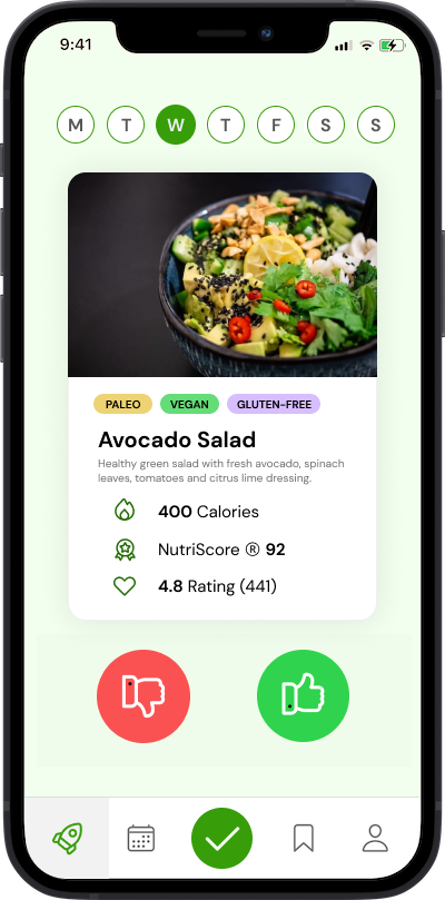 screenshot of the mobile app's weekly meal plan section